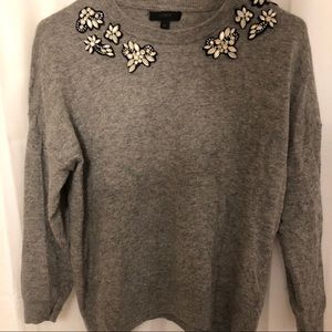 J Crew Gray Opal-Embellished Sweater
